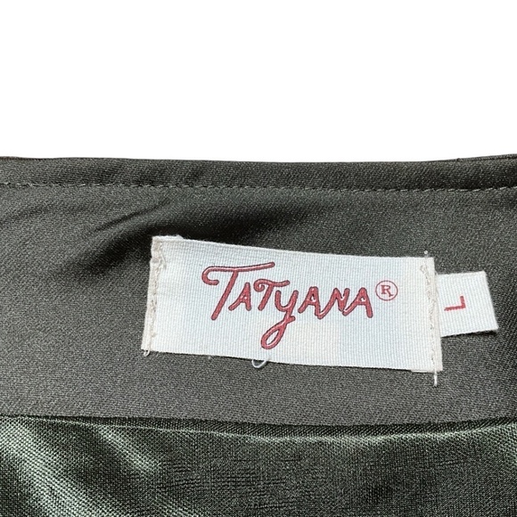 TATYANA Olive Green Poly Blend Satin Faux Leather Pocket Flaps Lined Mini Skirt - Picture 4 of 9